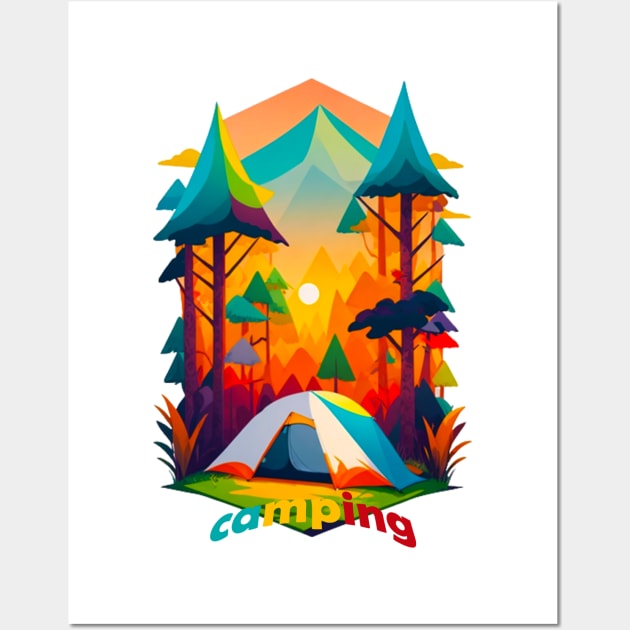 camping  hiking tent campsite campground site Wall Art by vabontchi